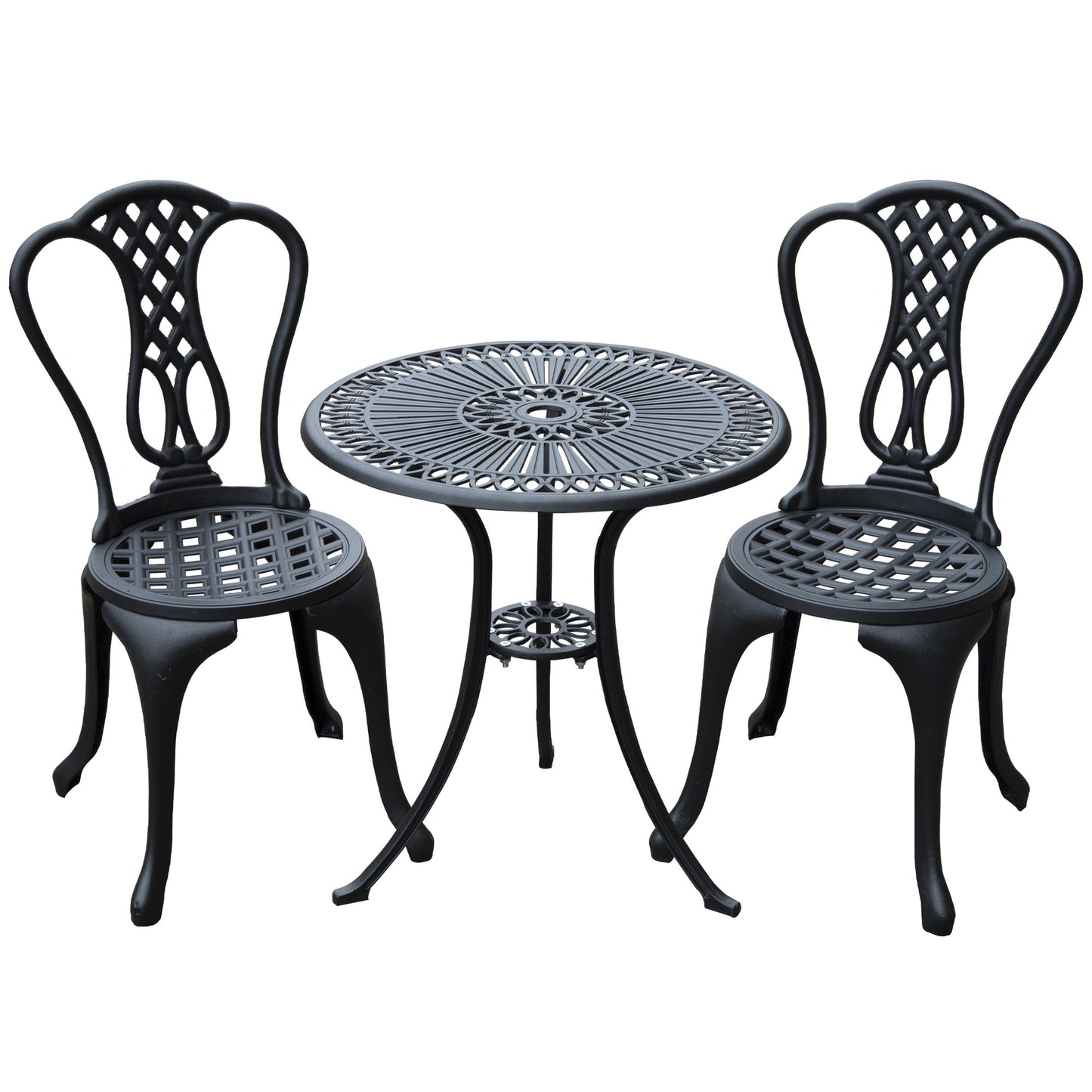 3 Piece Small Patio Furnture Cast Aluminium Bistro Set Garden Outdoor Table and Chairs Shabby Chic Style