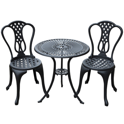 3 Piece Small Patio Furnture Cast Aluminium Bistro Set Garden Outdoor Table and Chairs Shabby Chic Style