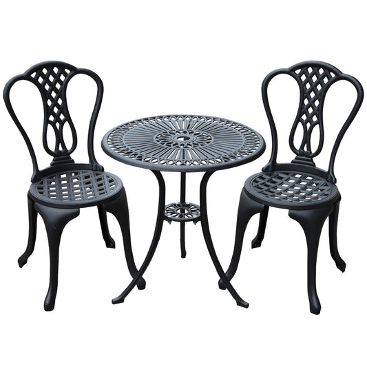 3 Piece Small Patio Furnture Cast Aluminium Bistro Set Garden Outdoor Table and Chairs Shabby Chic Style