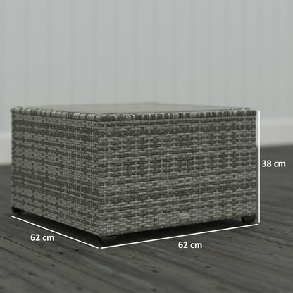 62 x 62cm Glass-Top Rattan Side Table - Light Grey