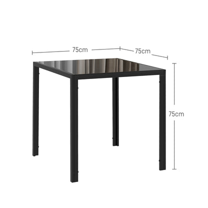 Modern Square Dining Table for 2-4 People, with Glass Top & Metal Legs, Black