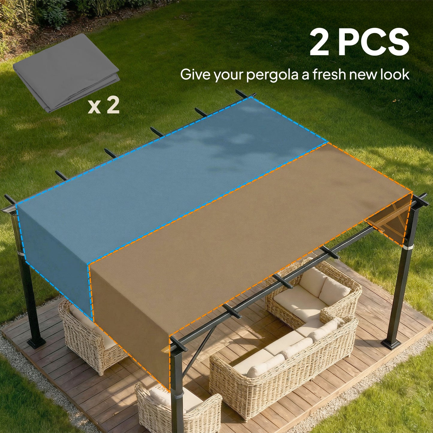 2 Pcs UV Protection Pergola Replacement Canopy, Pergola Shade Cover, Easy to Install, for 3 x 3(m) Pergola, Dark Grey