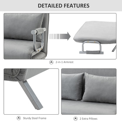 Two-Seater Click-Clack Sofa Bed with Pillows - Light Grey