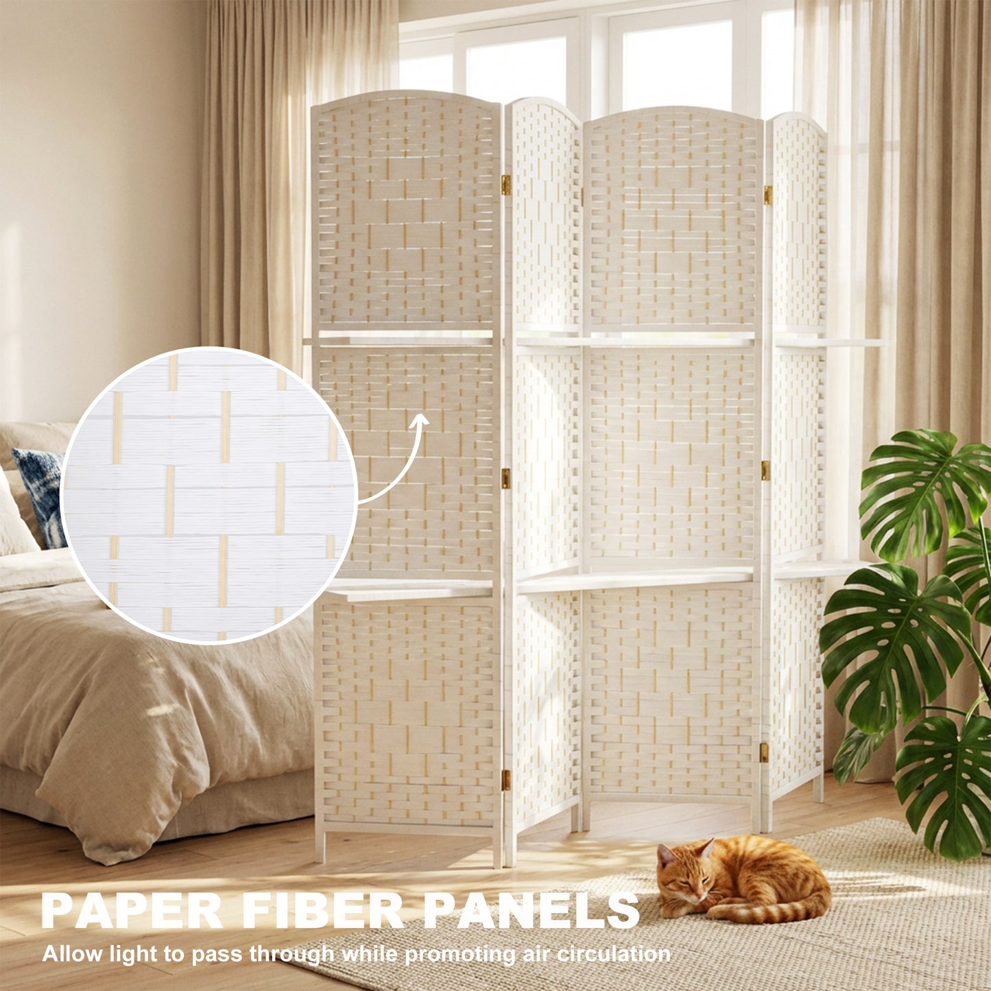 Freestanding Privacy Screen, 4 Panel Folding Room Divider for Living Room, Bedroom and Office, 160 x 170cm, White