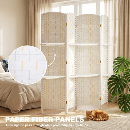 Freestanding Privacy Screen, 4 Panel Folding Room Divider for Living Room, Bedroom and Office, 160 x 170cm, White