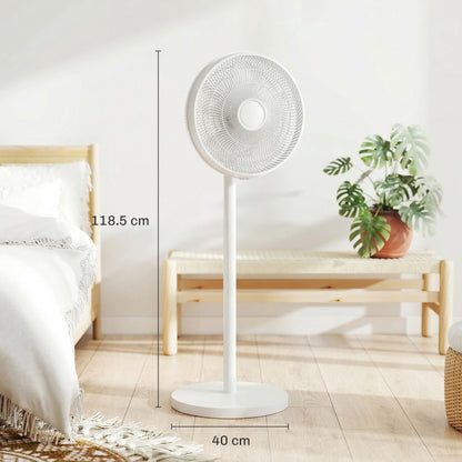 40 cm Standing Fan, Cooling Floor Fan with 80° Oscillating, Adjustable Tilt and Height, 4 Speed, Remote Control, White