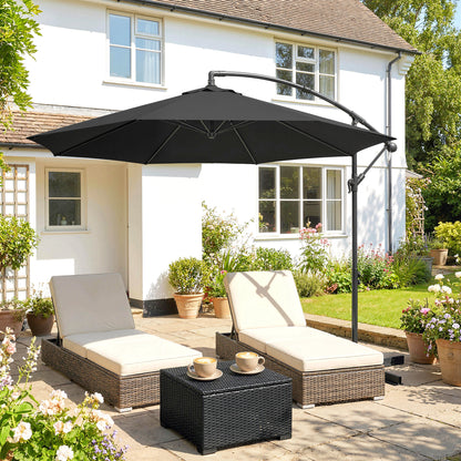 3m Overhanging Cantilever Parasol, with Cross Base - Black
