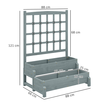2-Tier Raised Garden Bed with Trellis, Wooden Elevated Planter Box with Drainage Holes