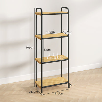 4-Tier Bamboo Bathroom Storage Shelf, Freestanding Narrow Shelving Unit