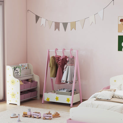 Baby Clothing Rack with Hangers, Storage Shelf for Bedroom, Star Theme, for Ages 3-6, Pink