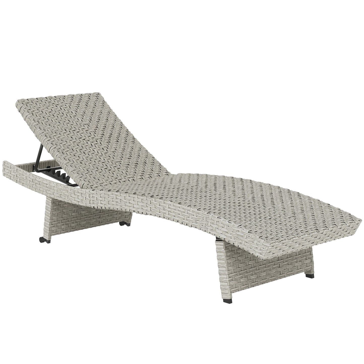 Outdoor PE Rattan Sun Lounger, Folding Wicker Garden Lounger Recliner with 4-Level Adjustable Backrest
