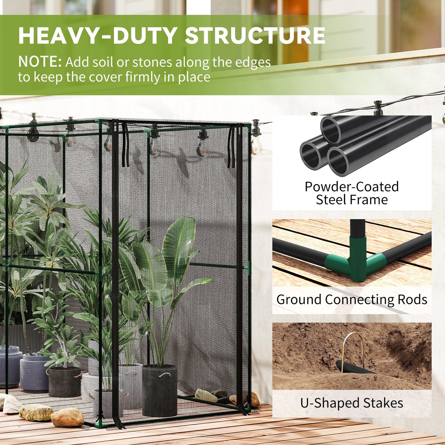Fruit Cage Bird Netting, Brassica Cage Plant Protection Tent with Zipped Door, Anti Bird, Insects, Small Animals, Black