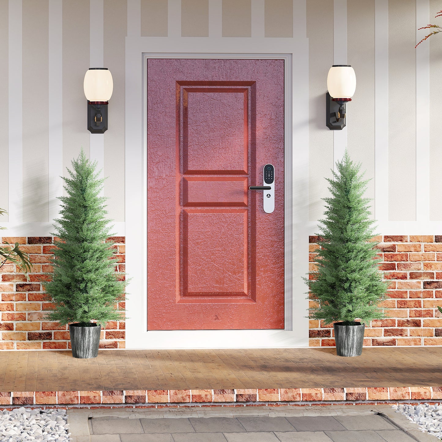 135cm Artificial Cypress Trees Set of 2, UV Resistant Artificial Plants with Decorative Pot