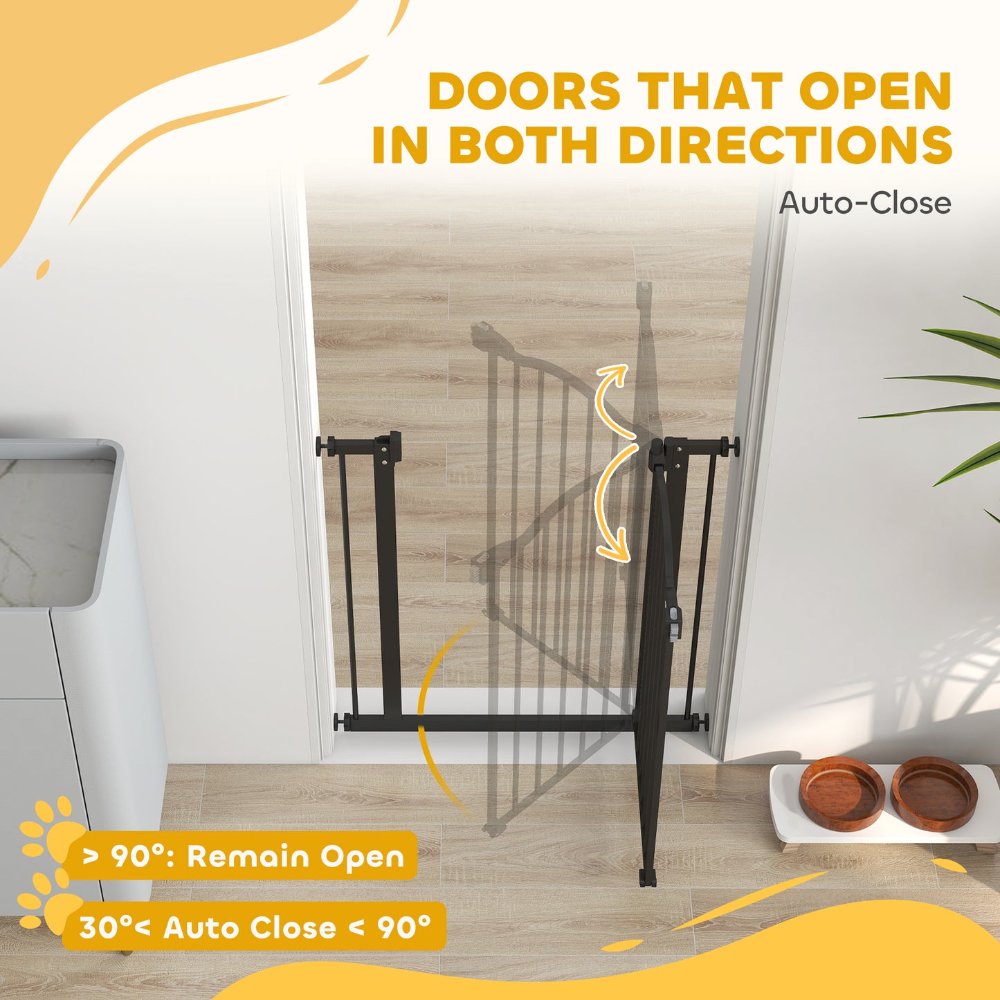 Metal 74-80cm Adjustable Pet Gate Safety Barrier w/ Auto-Close Door Black