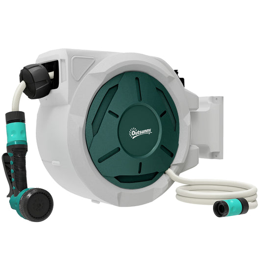 Retractable Hose Reel Wall Mounted, 30+2m Garden Hose Pipe Reel with Lock, Auto Rewind, 7 in 1 Spray Nozzle