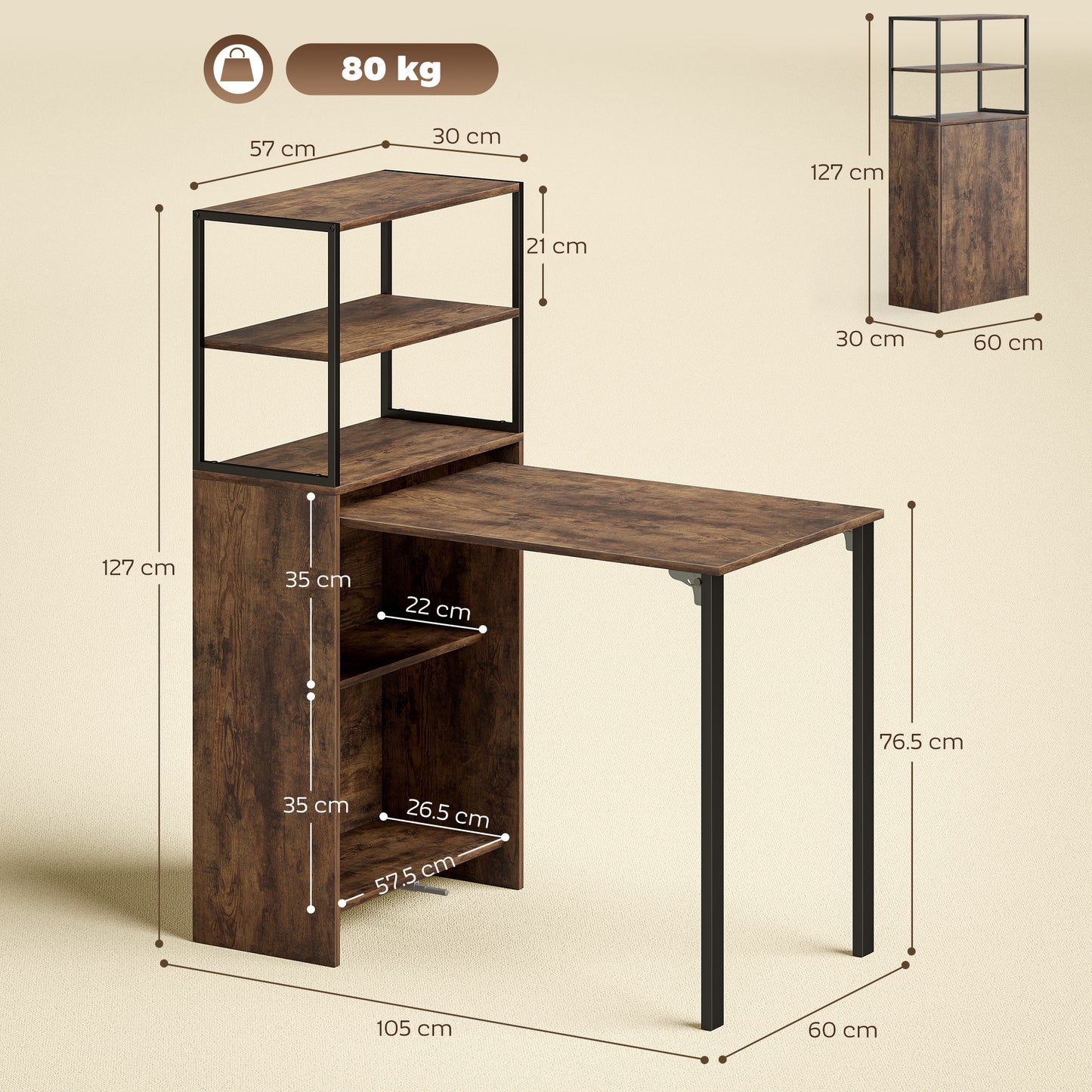 Folding Shelf and Work Table - Brown/Black