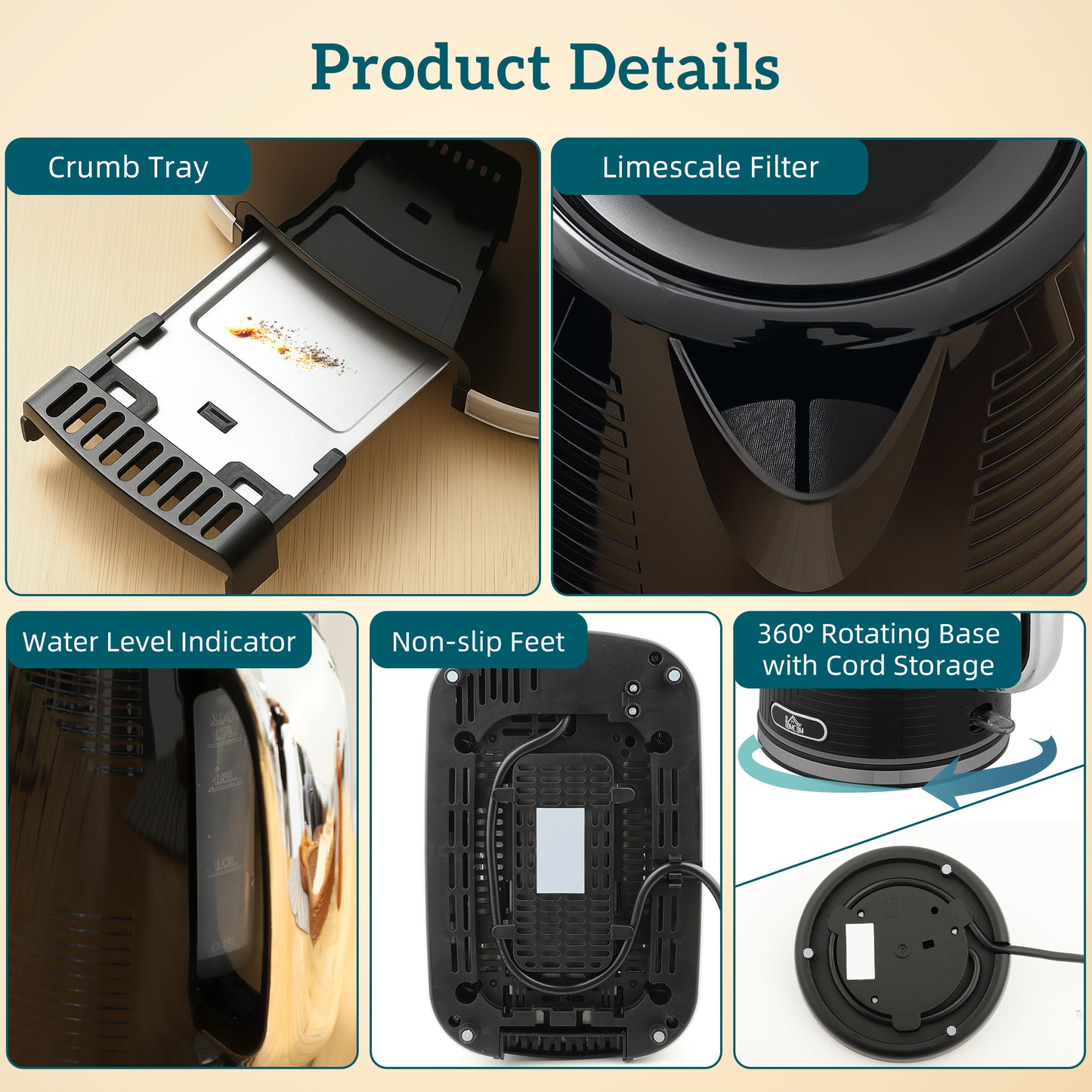 Modern Kettle and Toaster Set - Black