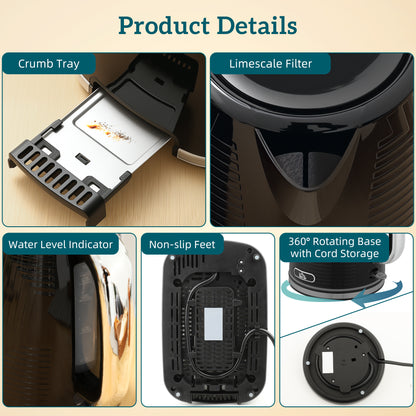 Modern Kettle and Toaster Set - Black