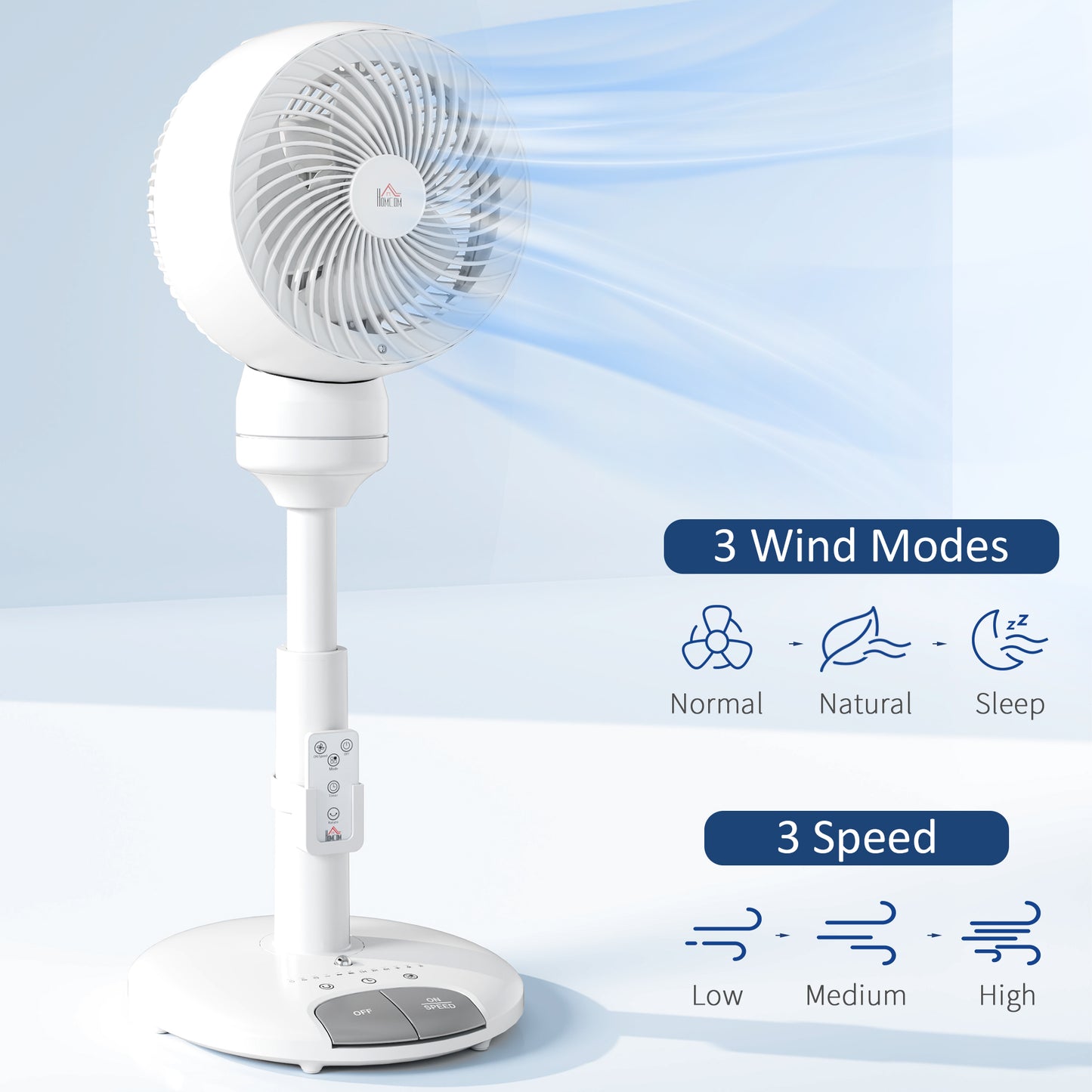 Standing Fan for Bedroom, 28" Pedestal Fan with Remote, 70° Oscillating, 90° Vertical Tilt, 3 Speeds, Adjustable Height