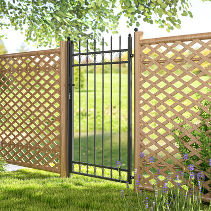 Galvanised Steel Garden Gate, Outdoor Fence Gate Security Barrier with Lock, Keys and Handle, Outdoor Entrance Way Door