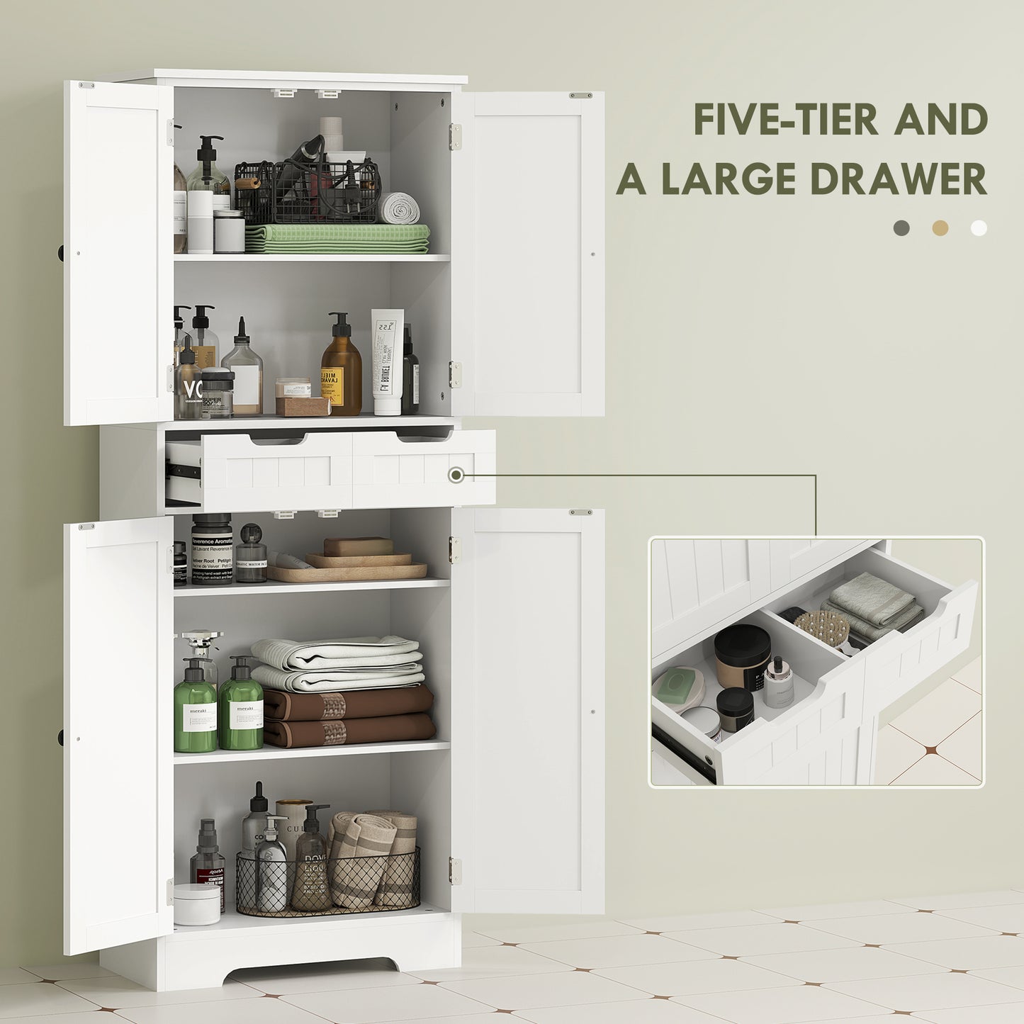 Tall Bathroom Cabinet, Freestanding Bathroom Storage Cabinet with Drawer, Shelves and Doors, 60 x 30 x 160 cm, White