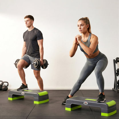 Aerobic Step with 3-Level Adjustable Heights for Home, Office Exercise, Grey and Green