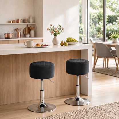 Bar Stool Adjustable Swivel Chair Velvet-Feel Seat 1 Piece, Black