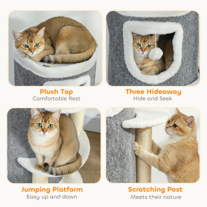 101 cm Cat Tree with Sisal Scratching Posts, 3 Barrel Condos, 3 Platforms, for Indoor Cats to Rest and Play
