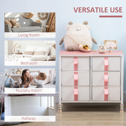Chest of Drawers, Cloth Organizer Unit with 6 Fabric Drawers, Metal Frame and Wooden Top, Storage Cabinet for Kids Room
