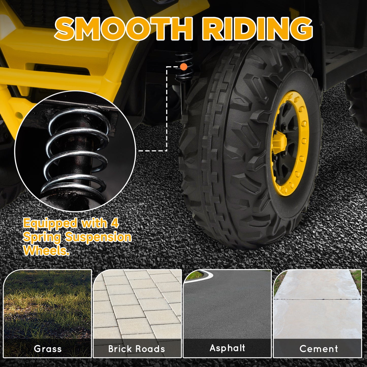 12V Kids Electric Ride on ATV, Battery-Powered Quad Bike w/ Spring Suspension, Forward Backward, Storage Basket, Yellow