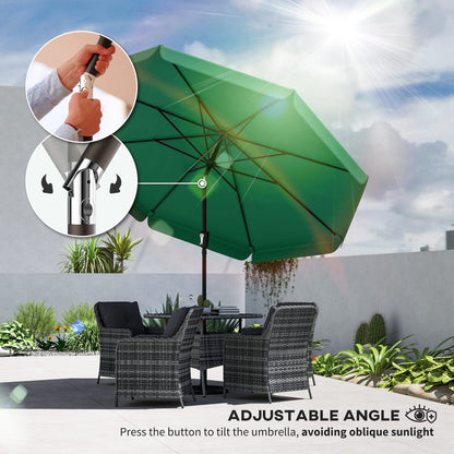 3 m Garden Parasol with Tilt Mechanism & Crank Handle, UPF 30+ Patio Umbrella Outdoor Table Umbrella, Green