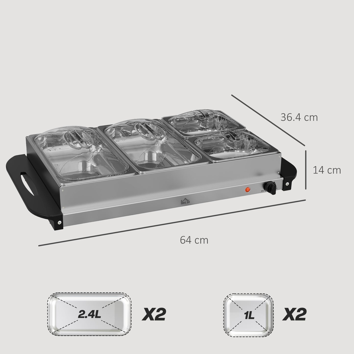 4 Tray Electric Food Warmer Buffet Server with Warming Plate, Cool Touch Handles, Adjustable Temperature, 300W