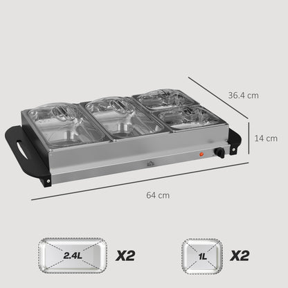 4 Tray Electric Food Warmer Buffet Server with Warming Plate, Cool Touch Handles, Adjustable Temperature, 300W