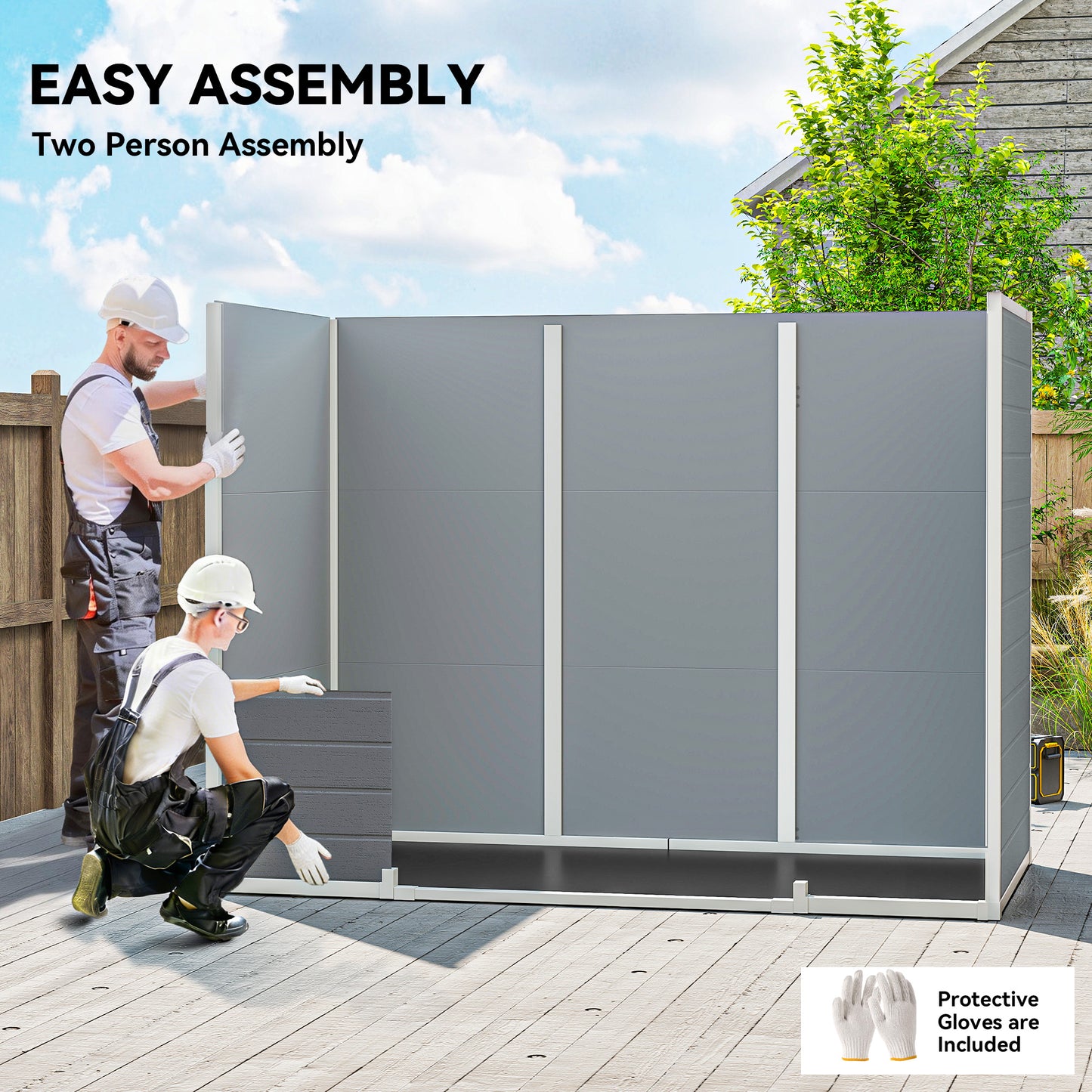 8 x 4 ft Plastic Garden Shed, Wood-Effect Outdoor Storage Shed with Floor, Windows, Lockable Doors and Vents, Light Grey