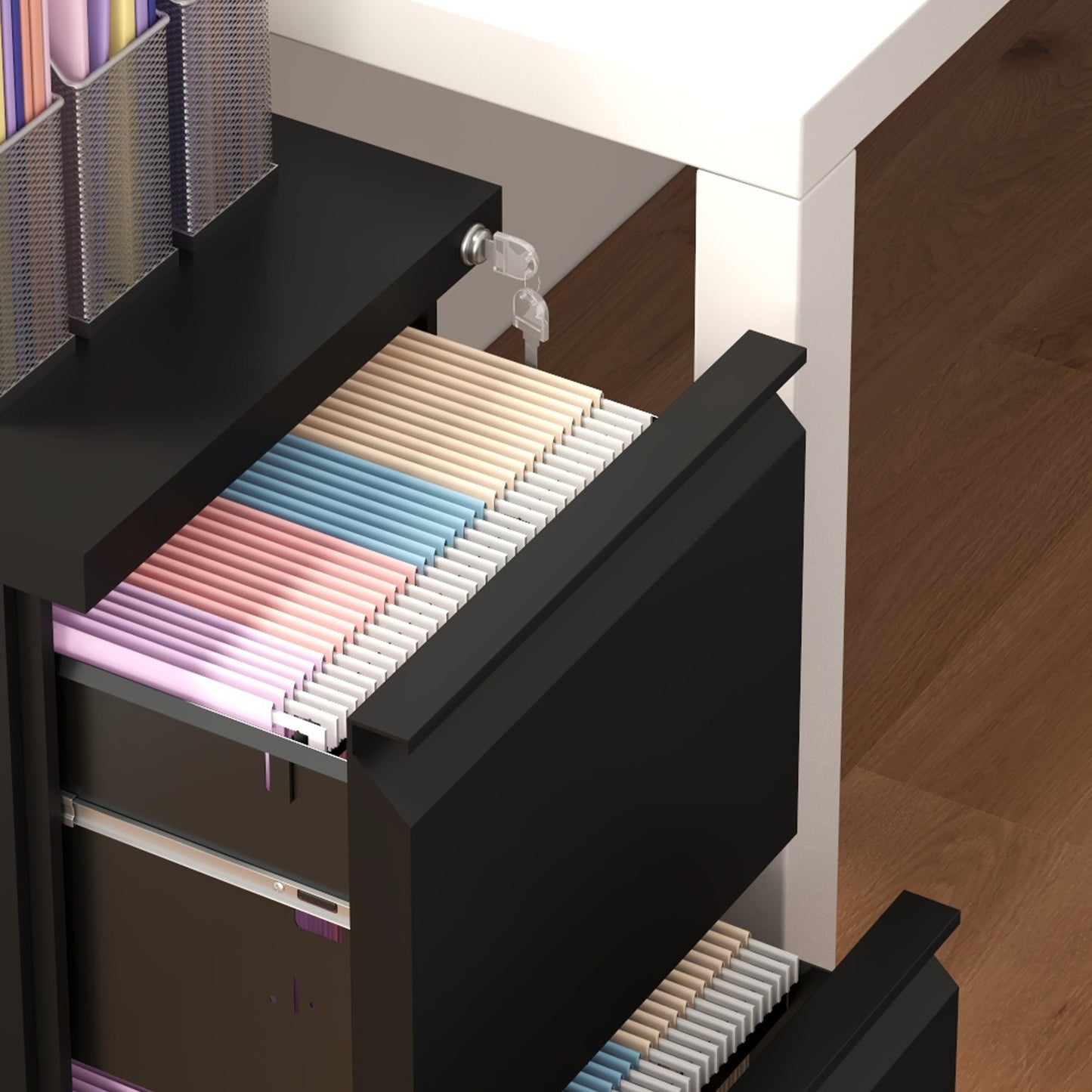 2-Drawer Mobile Filing Cabinet, Metal Lockable File Cabinet for Letter, A4 and Legal Size, Pre-Assembled Body, Black