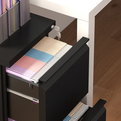 2-Drawer Mobile Filing Cabinet, Metal Lockable File Cabinet for Letter, A4 and Legal Size, Pre-Assembled Body, Black