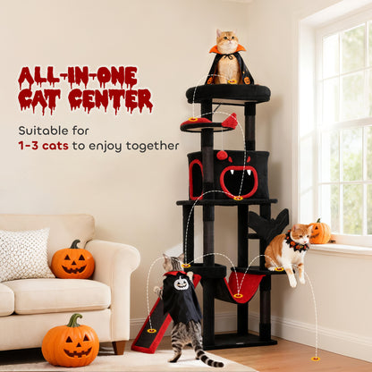 Gothic Cat Tree, 152 cm Multi-Level Cat Tower for Large Cats with Coffin Bed, Large Condo, for Halloween