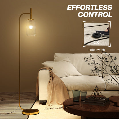 LED Floor Lamp for Living Room with Glass Lampshade, Modern Standing Lamp with Foot Switch, Adjustable Brightness