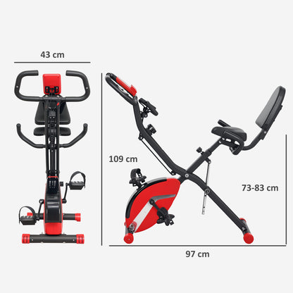 Five-in-one Foldable Exercise Bike, Stationary Bike with Arm Workout Bands, LDC Monitor, Phone Holder, Red