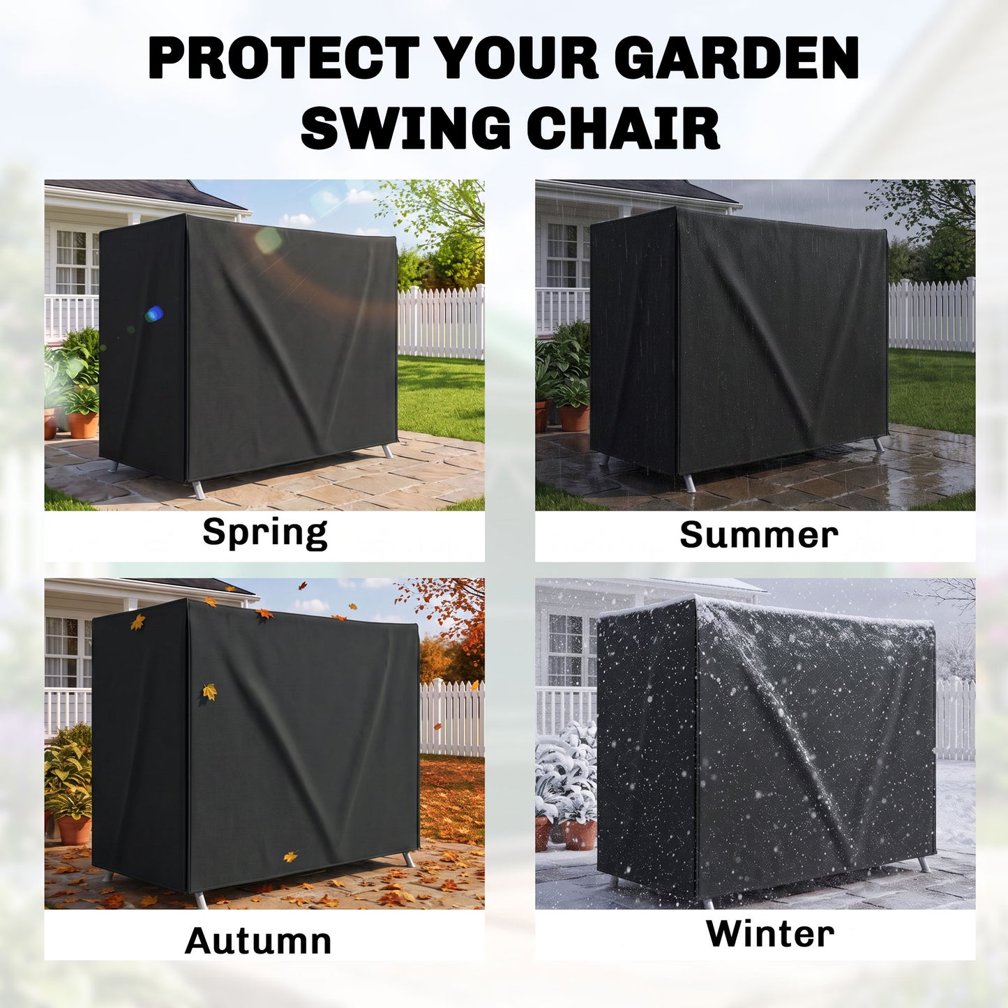 220 x 125cm Three-Seater Swing Chair Protective Cover - Black