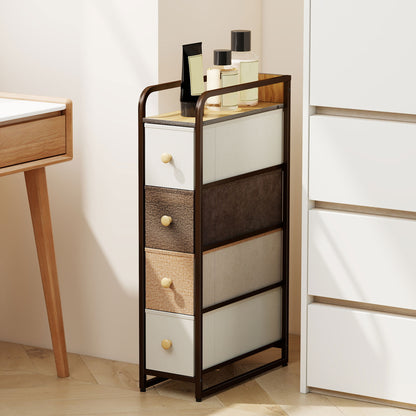 4-Drawer Storage Organiser Unit, Chest of Drawers with Steel Frame for Bedroom, Living Room, Mixed-Brown