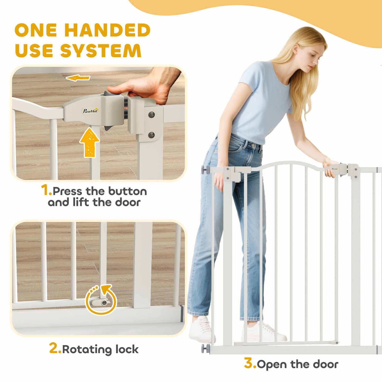 Metal 74-87cm Adjustable Pet Gate Safety Barrier w/ Auto-Close Door White