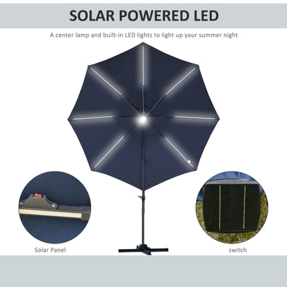 3(m) LED Cantilever Parasol Outdoor Sun Umbrella w/ Base Solar Lights Blue