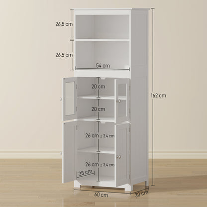 Freestanding Kitchen Cupboard, 4-Door Storage Cabinet with Adjustable Shelf and Glass Doors for Dining Room, Living Room