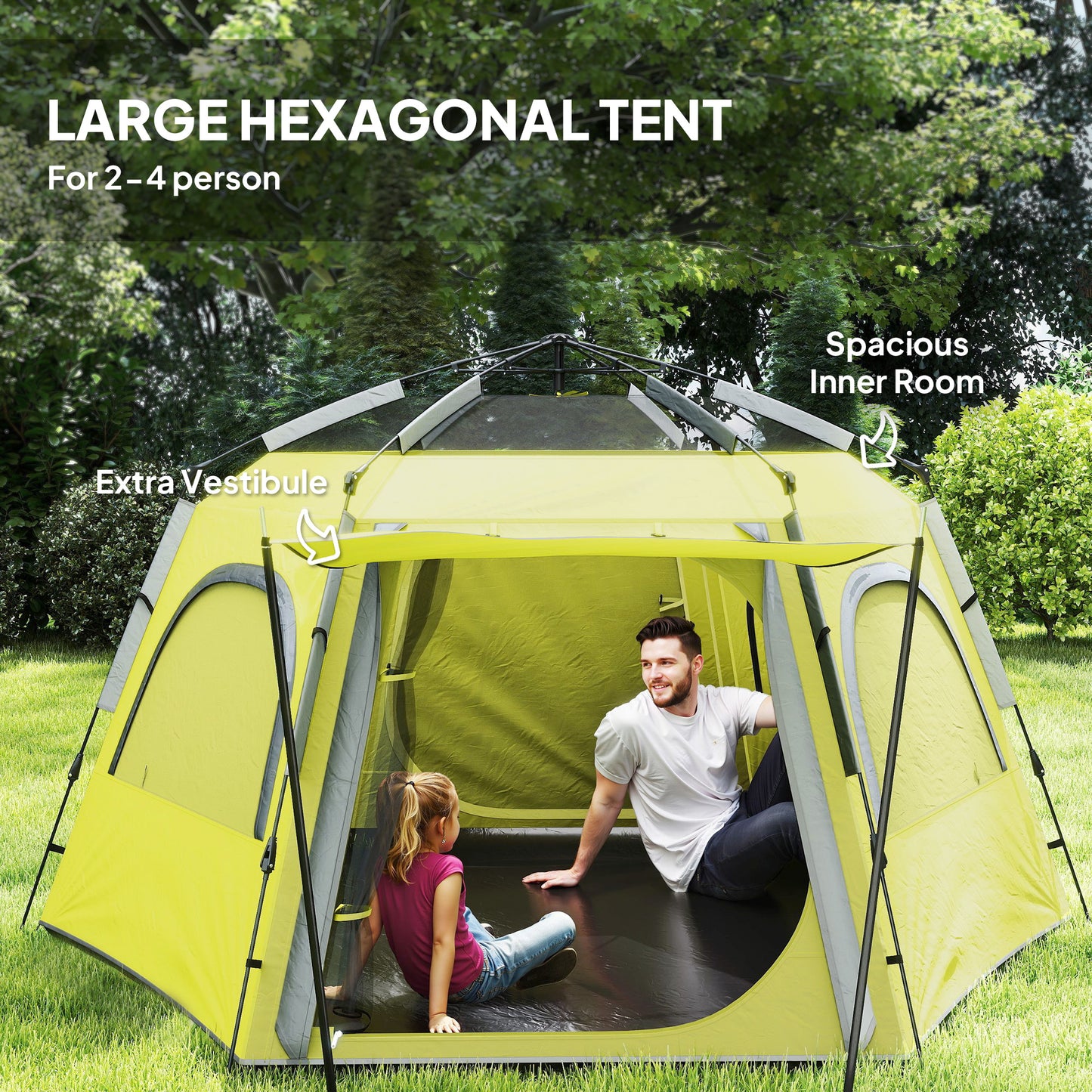 Instant Pop Up Camping Tent, 2/3/4 Person Easy Setup Dome Family Tent with Vestibule, Rainfly, 4 Mesh Windows & 2 Doors