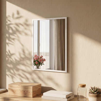 Wall-Mounted Bathroom Mirror, 70 x 50 cm Wall Mirror for Living Room, Bedroom, Hallway, White