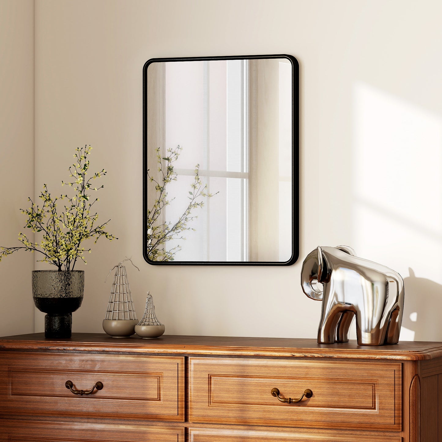 Rectangular Wall Mirror with HD Glass - Black