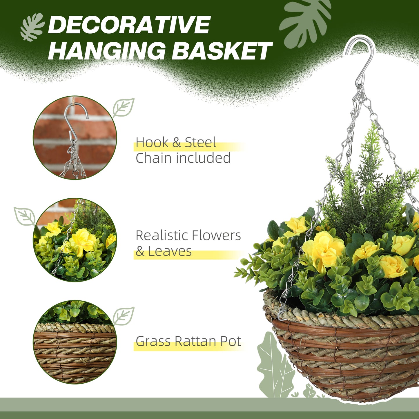 Set of Two Hanging Lisianthus Flower Pots - Yellow/Green