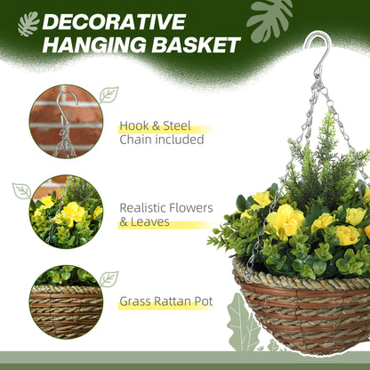 Set of Two Hanging Lisianthus Flower Pots - Yellow/Green
