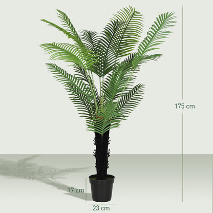 175cm Artificial Areca Palm Tree with 16 PE Leaves, Decorative Artificial Plant with Plastic Pot and Flocked Soil